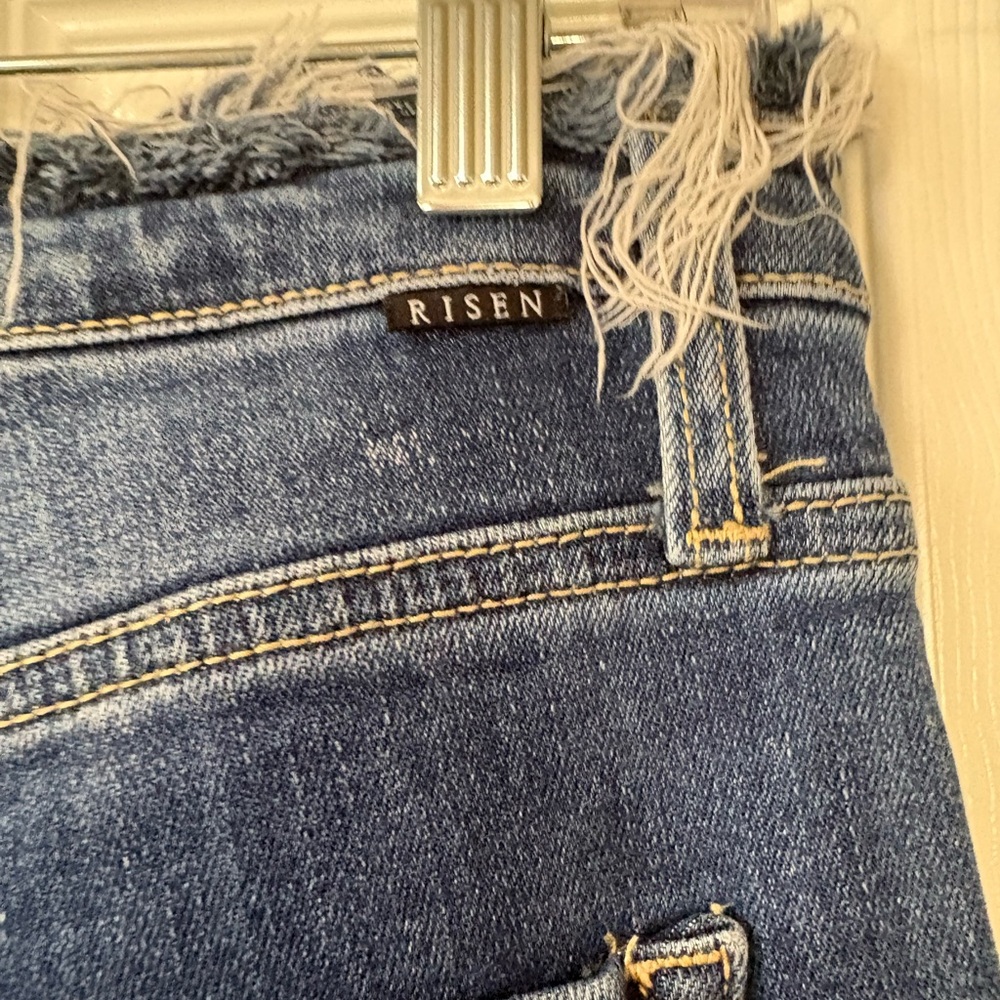 Risen Jeans High Rise Wide Leg Fray Hem & Waist Medium Wash Jeans Size 29" - Picture 12 of 15